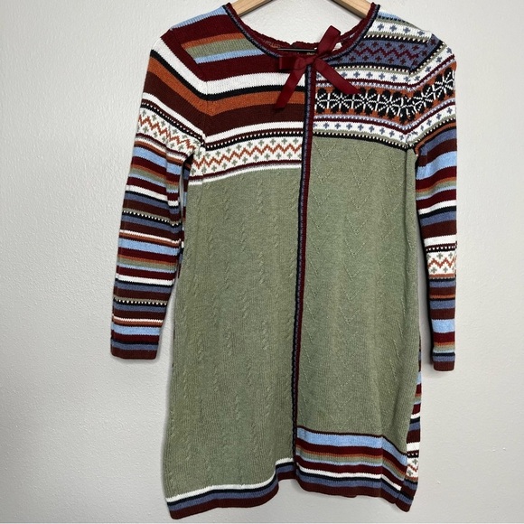 Hanna Andersson Girls Midi Dress‎ 10 Storyteller Fair Isle Patchwork Holiday - Picture 1 of 9